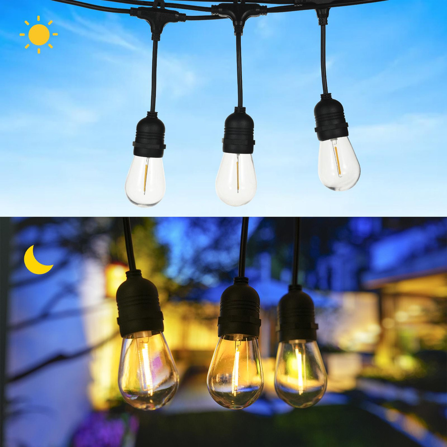 Solarbetriebene LED-Lichterkette von TOMTOP JMS mit 10 warmweißen Globe-Filament-Glühbirnen, wasserdicht für Garten, Terrasse und Veranda, Schwarz - Bild 3