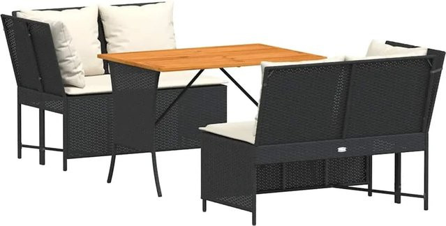 vidaXL 3-teilige Garten-Sofagarnitur in L-Form mit Kissen und Couchtisch, Schwarz, Poly-Rattan und Metall - Bild 1
