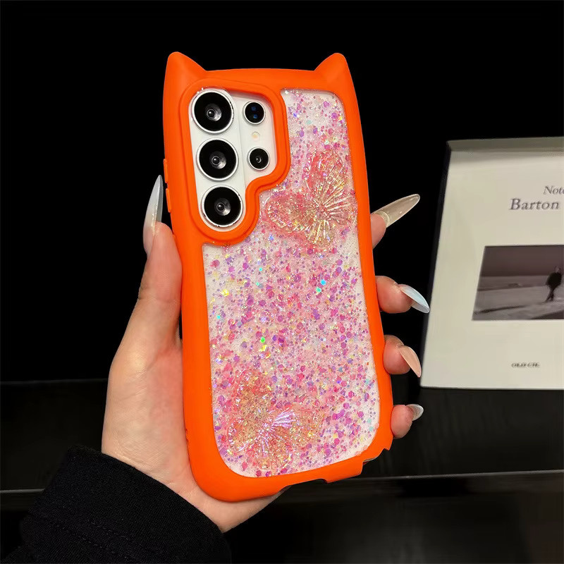 Luxuriöse Samsung Galaxy S26 Ultra Plus Handyhülle mit Schmetterlings-Glitzer-Pailletten und Kleberückseite in einfarbigem Design, stoßfeste Schutzhülle - Bild 2