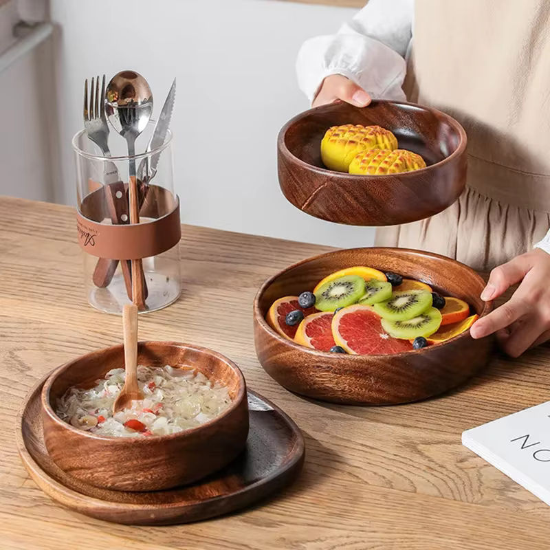 Massivholzschale aus Walnuss in Braun, Vintage Bootsschale als kreative Obstschale und Salatschüssel aus Holz - Bild 3