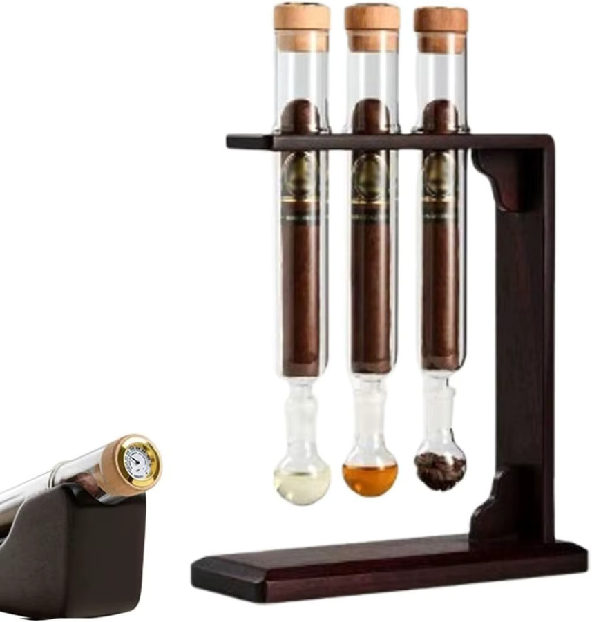 XMSJ Zigarren-Aroma-Injektor Luftbefeuchter mit Glasröhre und Holzstopfen in Transparent - Bild 3