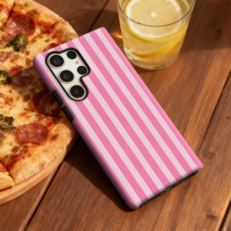 Stoßfeste doppellagige Handyhülle Candy Stripe Blush für Samsung Galaxy S25 Ultra, S24 und S23 Ultra Plus in Pink - Bild 5