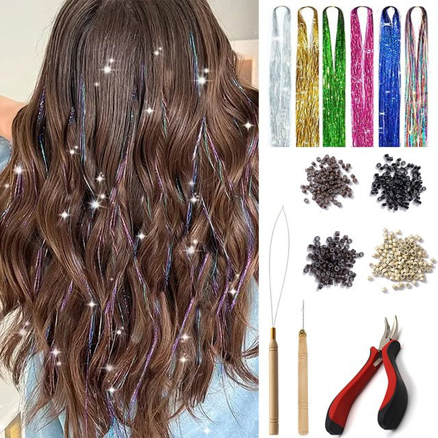 Synthetisches Haar-Glitzer-Set, 48 Zoll, 1200 Strähnen, 12 Farben, Unisex - Bild 1