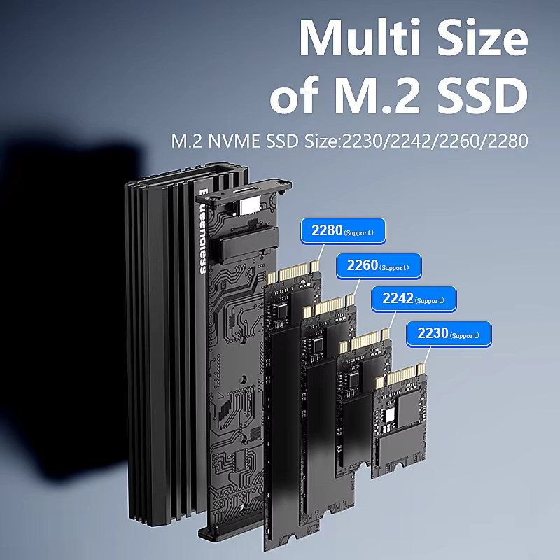BLUEENDLESS M.2 NVMe Gehäuse USB 3.2 Gen 2x2 Typ-C zu M.2 SSD Adapter mit 20Gbps, unterstützt bis zu 8TB für 2230 2242 2260 2280 SSDs, Schwarz - Bild 3
