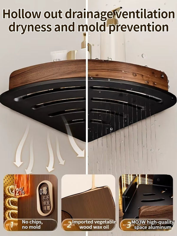 YUNJIEYA Eckregal aus Holz für das Badezimmer, Wandmontage, Weiß - Bild 3