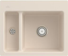 Villeroy & Boch Subway 60 XM Flat bündige Keramikspüle mit Ablaufgarnitur und Handbetätigung in Ivory/Beige, Breite: 60 cm - Bild 1