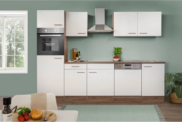 Respekta Küchenzeile KB280EYW in Weiß Seidenglanz und Eiche York Nachbildung, Breite: 280 cm, Höhe: 205 cm, Tiefe: 54,5 cm - Bild 1