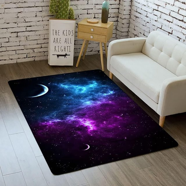 Lodestar Galaxy Space Print Wohnzimmerteppich mit Sternenhimmel-Design, blau, rutschfest und waschbar, B x T: 80 x 120 cm - Bild 1