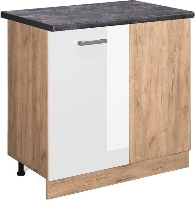 Vicco R-Line Eckunterschrank für die Küche in Weiß Hochglanz und Anthrazit mit Eiche Optik, Höhe: 86 cm, Breite: 60 cm, Tiefe: 81,6 cm - Bild 1