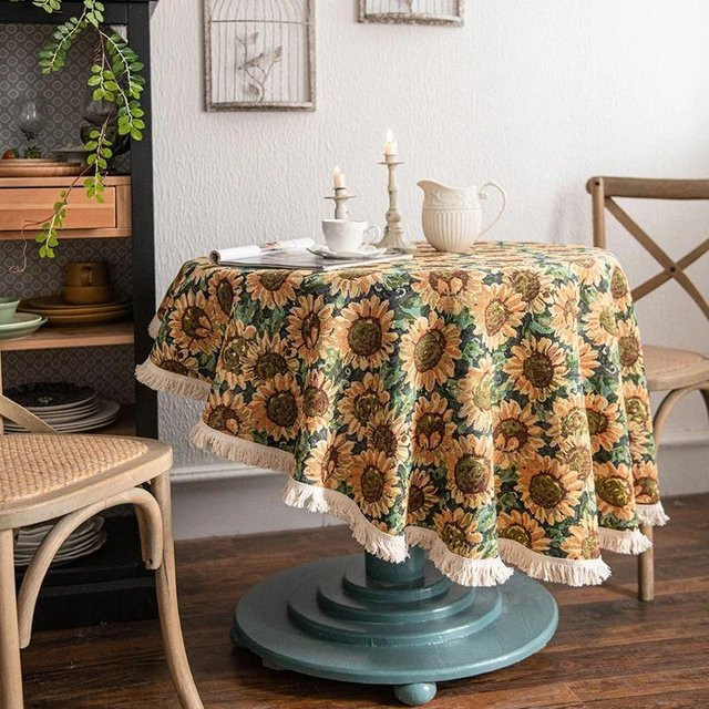 Runde Tischdecke von JMG Household Supplies mit floralem Muster in Gelb, Durchmesser: 140 cm - Bild 1