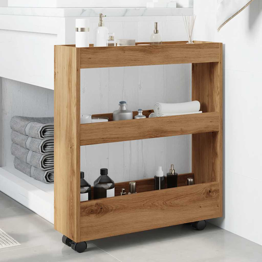 Vidaxl Schmaler Beistellwagen, 3-stöckig, Farbe: Braun, Material: Holzwerkstoff, Design: Artisan-Eiche - Bild 2