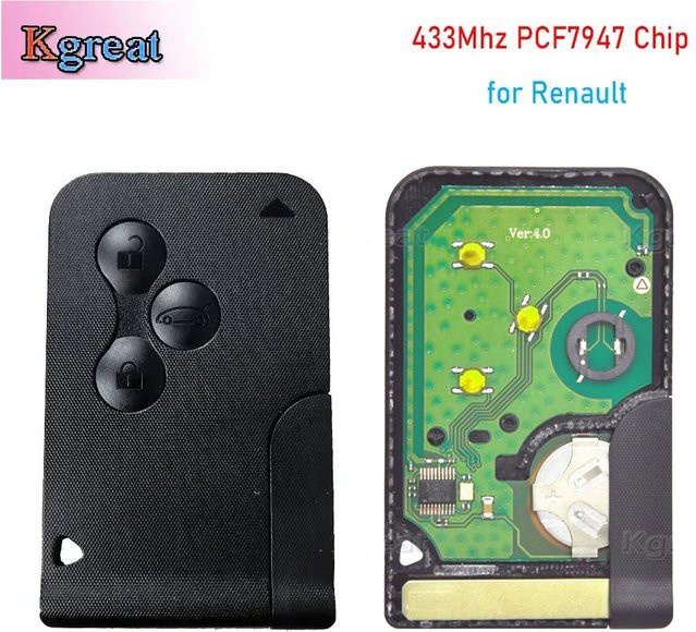 Smartcard Auto-Fernbedienungsschlüssel mit 3 Tasten und 433MHz PCF7947-Chip für Renault Megane 2 3, Scenic, Clio und Logan von kgreat - Bild 1