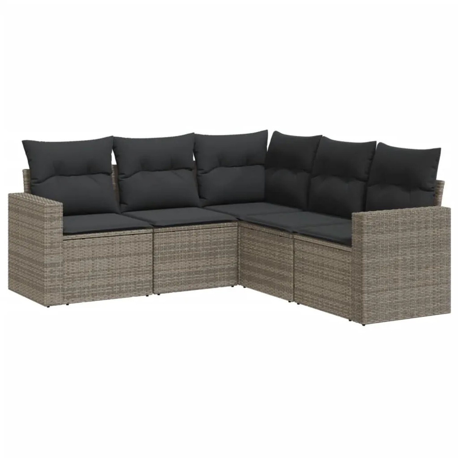 vidaXL 5-tlg. Garten-Sofagarnitur in L-Form aus grauem Poly-Rattan mit Sitzkissen und Stauraum - Bild 2