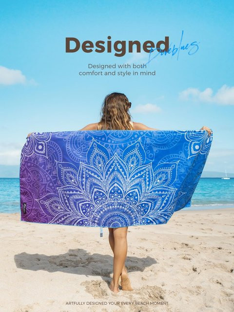 Diveblues Mikrofaser-Strandtuch in Blau, schnell trocknend und sandfreies Handtuch für Yoga, Fitness und Sport - Bild 1