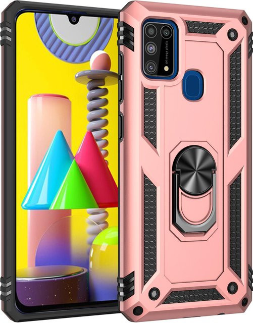 Stoßfeste Panzer-Handyhülle mit Metallringhalterung für Samsung Galaxy M51 M31 M30S M21 M02 A01 M01 Core in Pink - Bild 1