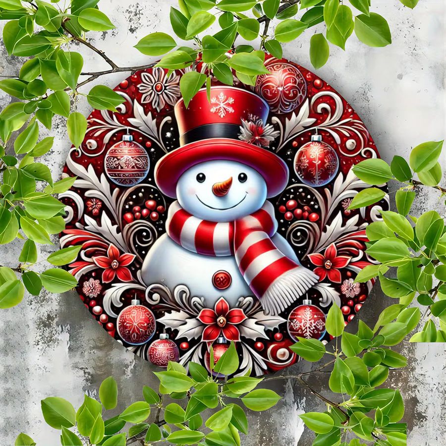 Rundes Schneemann Metallschild von Potdemiel zur Wanddekoration im Bauernhaus-Stil für Weihnachten, Multicolor - Bild 2