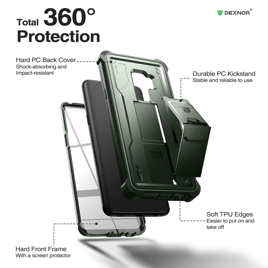 2-in-1 Stoßfeste Schutzhülle mit integrierter Bildschirmfolie und Halterung für Samsung Galaxy S9 Plus in Grün - Bild 3