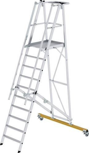 MUNK Günzburger Steigtechnik Aluminium Plattformleiter fahrbar und klappbar in Silber mit 10 Stufen und Werkzeugablage, Arbeitshöhe: 4,3 m - Bild 1
