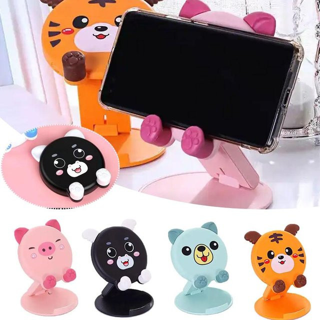 Kawaii Cartoon Tier Handy-Ständer faltbar und verstellbar für den Schreibtisch in Gelb - Bild 1