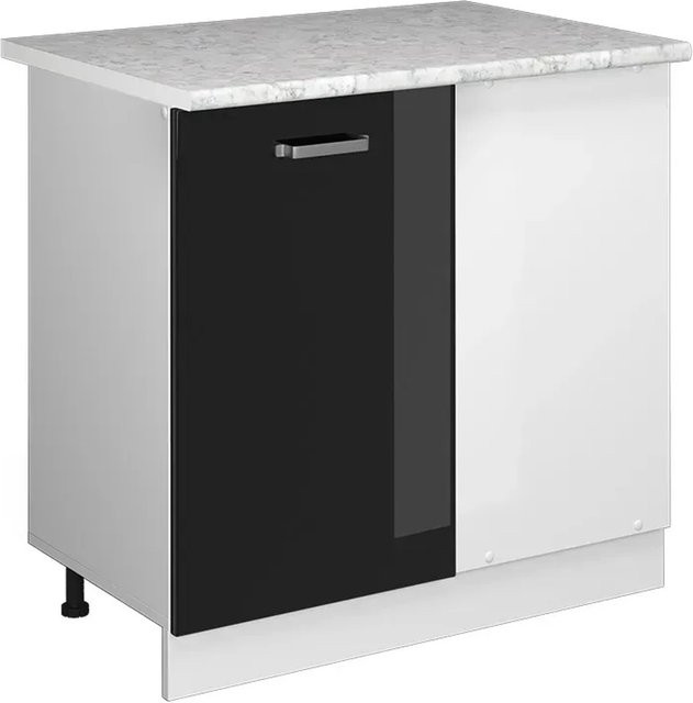 Vicco Eckunterschrank R-Line Küchenschrank in Schwarz Hochglanz und Weiß mit Marmor Arbeitsplatte, Breite: 86 cm - Bild 2