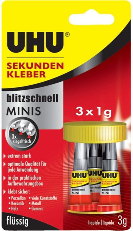 UHU Sekundenkleber blitzschnell Minis flüssig, transparent, 3 x 1 g - Bild 5