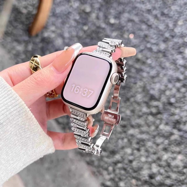 JBAILI Uhrenarmband Edelstahl, Silber, Diamant, Kristall, Unisex - Bild 1