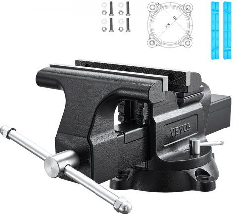 VEVOR Schraubstock aus Sphäroguss in Schwarz mit 254 mm Backenbreite, Amboss und 360-Grad-Drehfuß mit Arretierung - Bild 1