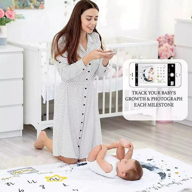 VIKAMA Baby-Meilenstein-Fotohintergrunddecke mit Cartoon-Druck für Neugeborene und Wachstumskalender - Bild 1