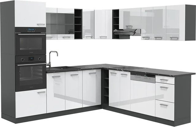 Vicco R-Line Eckküche Einbauküche in Anthrazit und Weiß Hochglanz - Bild 2