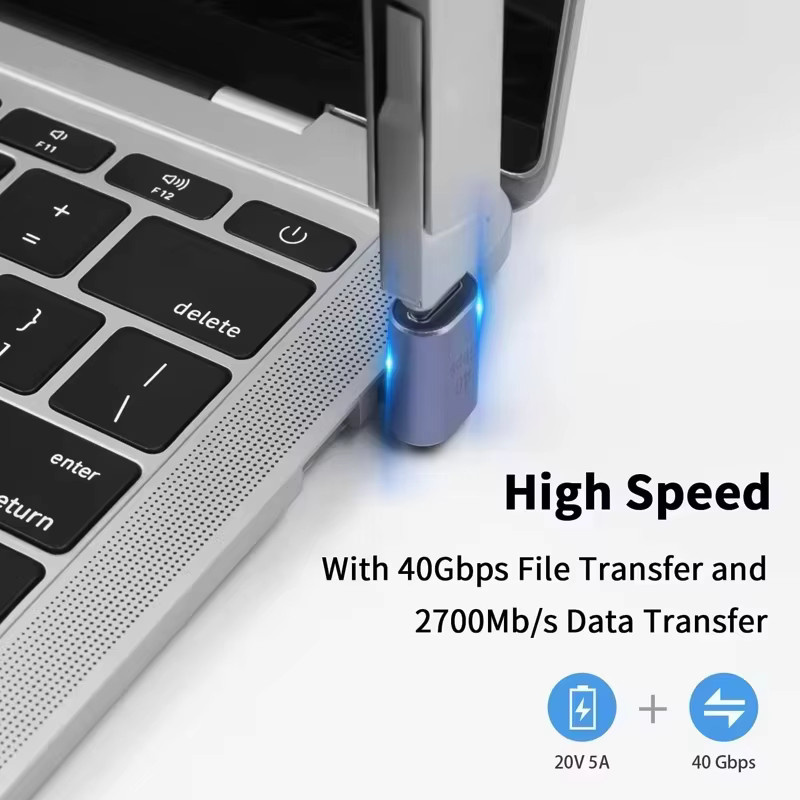 NNBILI USB4.0 Typ C auf Typ C Adapter mit 90-Grad-Winkel, 40 Gbit/s Datenübertragung und 100 W Schnellladefunktion, unterstützt 8K60Hz für MacBook und andere Geräte - Bild 2
