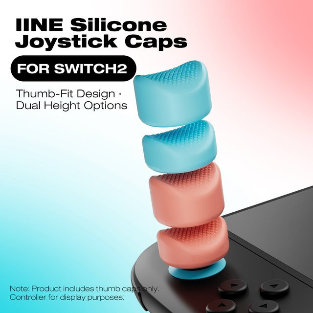 IINE 4 Stück Ergonomie-Silikon-Joystickkappen für Nintendo Switch und Switch 2 in Schwarz, Dual-Height Daumenstick-Abdeckung für präzisen FPS-Betrieb - Bild 1