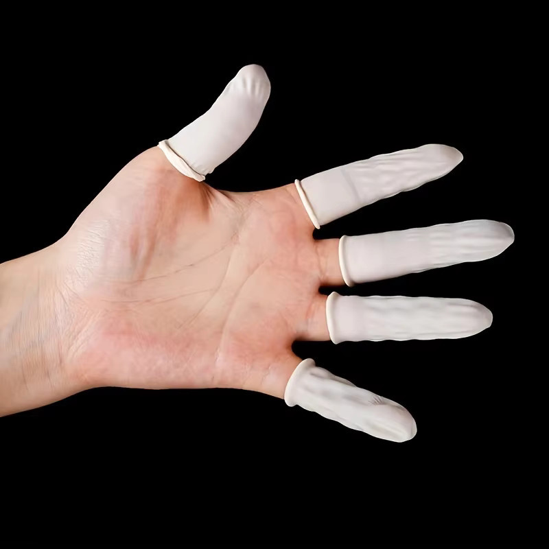 100 Stück Einweg-Fingerspitzen-Schutzhandschuhe aus Latex in Weiß, rutschfest und antistatisch - Bild 2