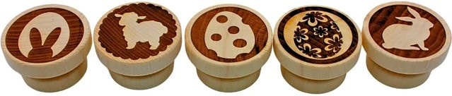 Dekohelden24 5er Set Teigstempel aus Holz mit Ostermotiven, Farbe: Braun, B/T/H: 5 x 5 x 3 cm pro Stempel - Bild 1