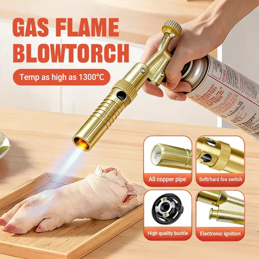 Einstellbare Hochtemperatur-Flammenpistole aus Messing und Kupfer als tragbarer Gasbrenner zum Löten und Kochen in Gold - Bild 2