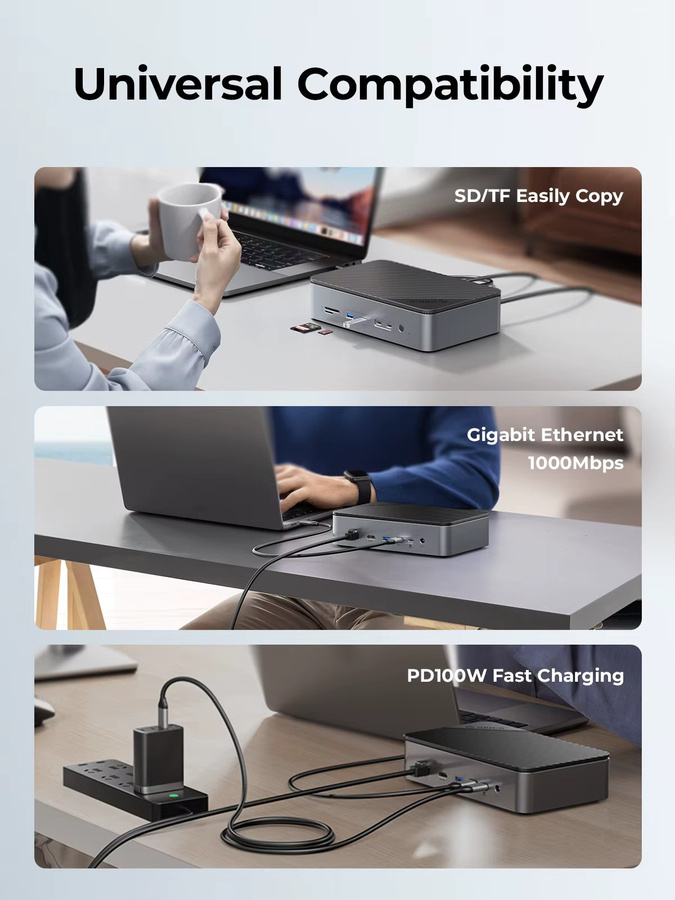 Orico 10 in 1 Docking Station mit Dual M.2 NVMe SSD Slot, 3,5 Zoll Festplattengehäuse, HDMI 4K 60Hz und PD 100W Unterstützung sowie Ethernet/LAN - Bild 5