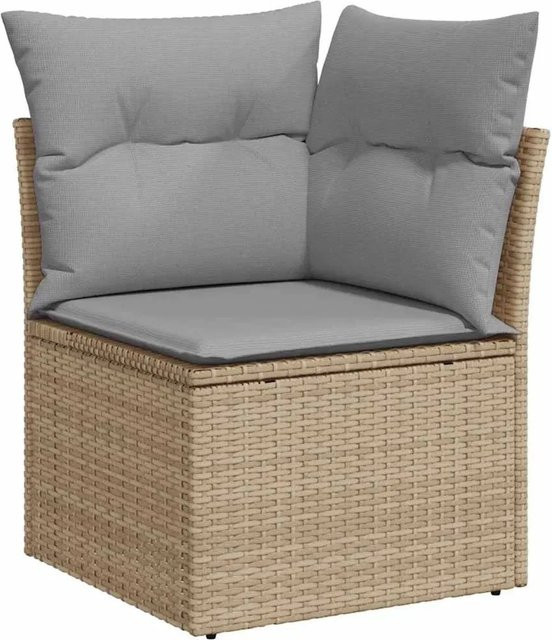7-tlg. vidaXL Garten-Sofa-Set in U-Form aus Poly-Rattan mit Stauraum und Polstern, Beige - Bild 1
