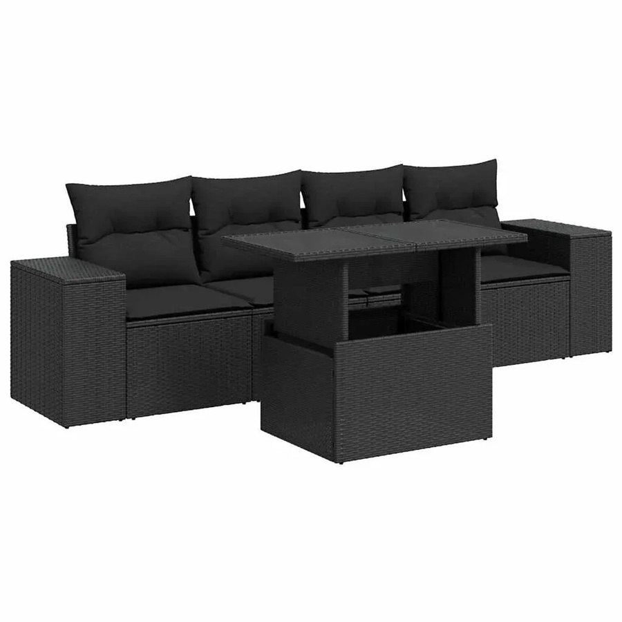 vidaXL 5-teilige Garten-Sofagarnitur aus Poly-Rattan mit Kissen in Schwarz - Bild 2