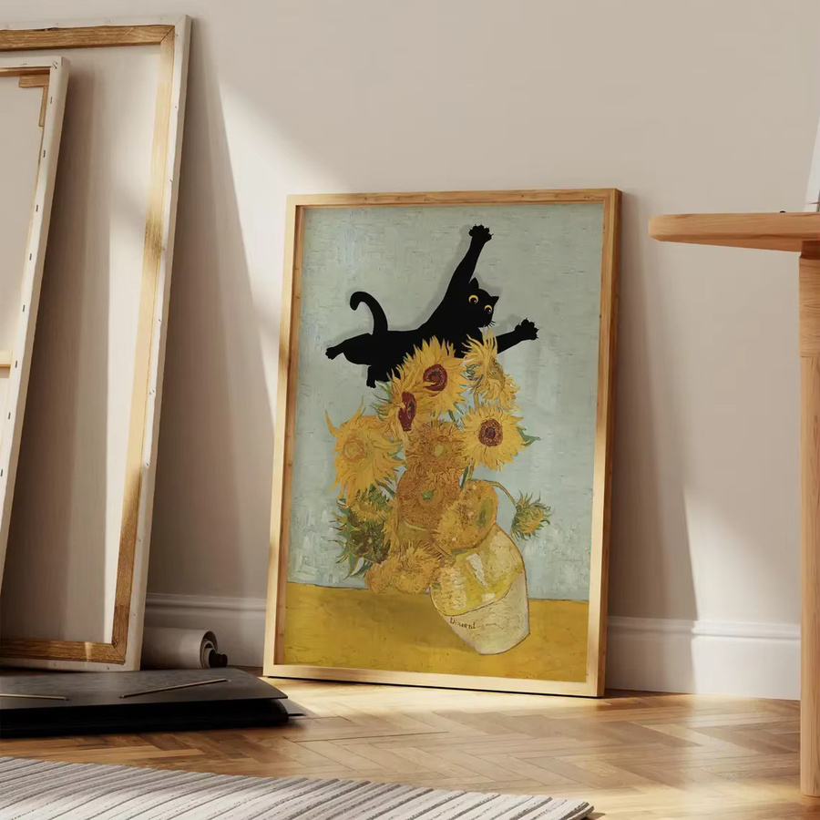 Poster mit schwarzer Katze im Van Gogh Sonnenblumen Stil von SHENCHEN, Mehrfarbig - Bild 3