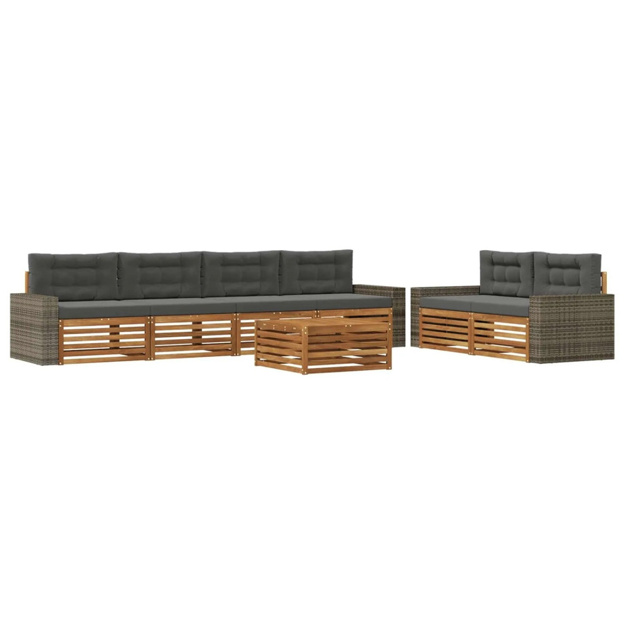 vidaXL Outdoor-Sofagarnitur aus Akazienholz und Anthrazitfarbenem Polyester, 7-teiliges Set mit Tisch und Kissen - Bild 2