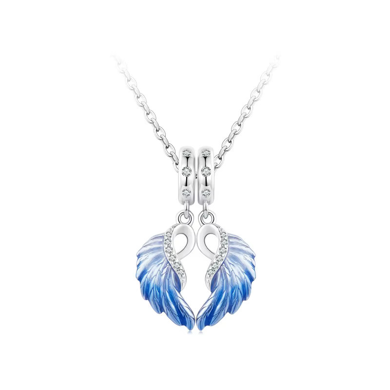 Wostu Anhänger, 925 Silber, Emaille blau, Flügel Set, Unisex - Bild 2