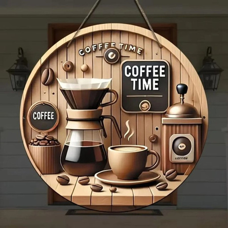 HELLOYOUNG Vintage Kaffeemaschinen-Wandschild aus Holz in Braun zur Wandmontage