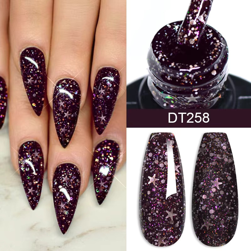 MEET ACROSS Gel Nagellack Set, Schneeflocken Glitter Pailletten, 6/8 Stück - Bild 4