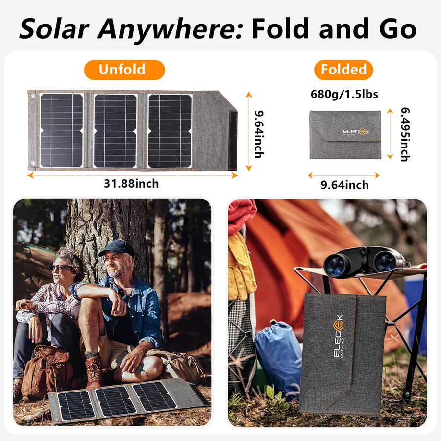 ELEGEEK 180W Solarpanel-Ladegerät mit USB-A für schnelles Aufladen von Mobiltelefonen beim Camping und Wandern - Bild 5