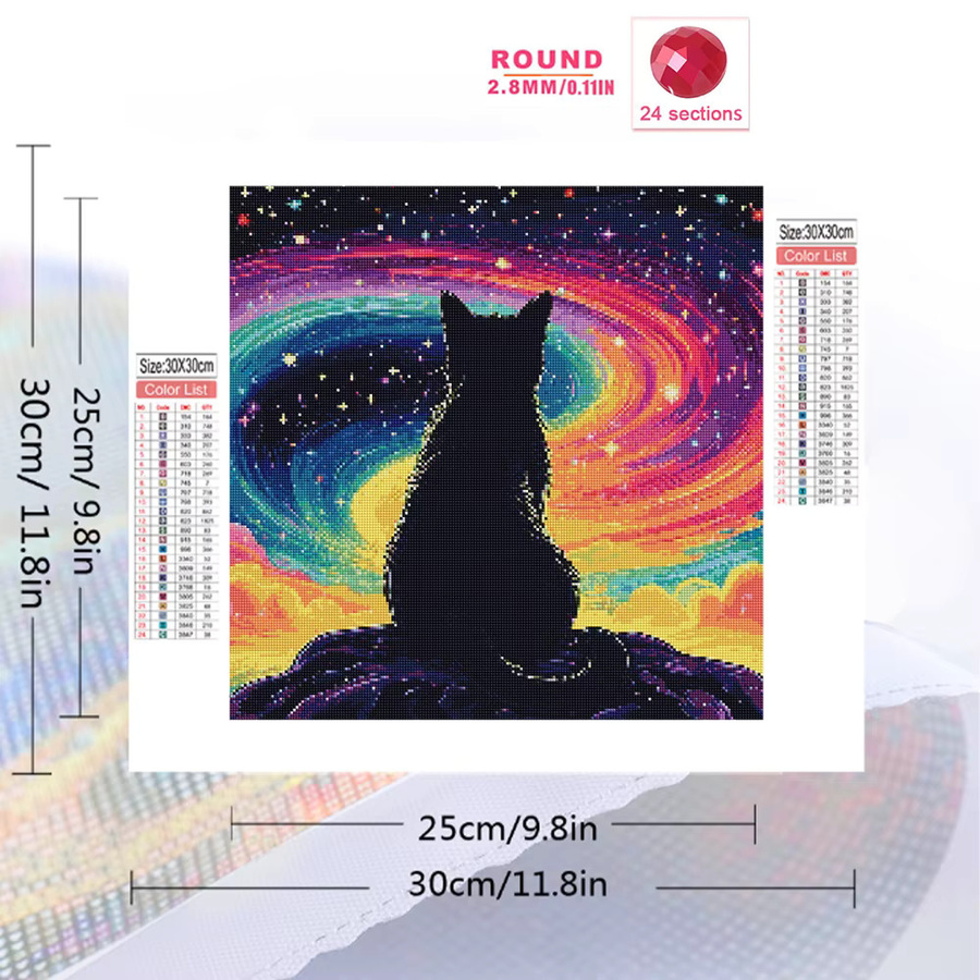 Momoart DIY Diamant-Gemälde Schwarze Katze im Sternenhimmel als Mosaik-Set mit runden Strasssteinen in Schwarz und Multicolour, B/T/H: 20 x 20 x 20 cm - Bild 2