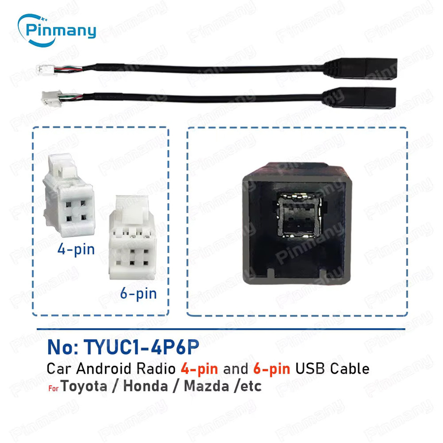 Pinmany USB 2.0 Audio-Datenkabel Adapter 4-Pin und 6-Pin für Android Autoradios, Schwarz, Länge: 20 cm - Bild 1