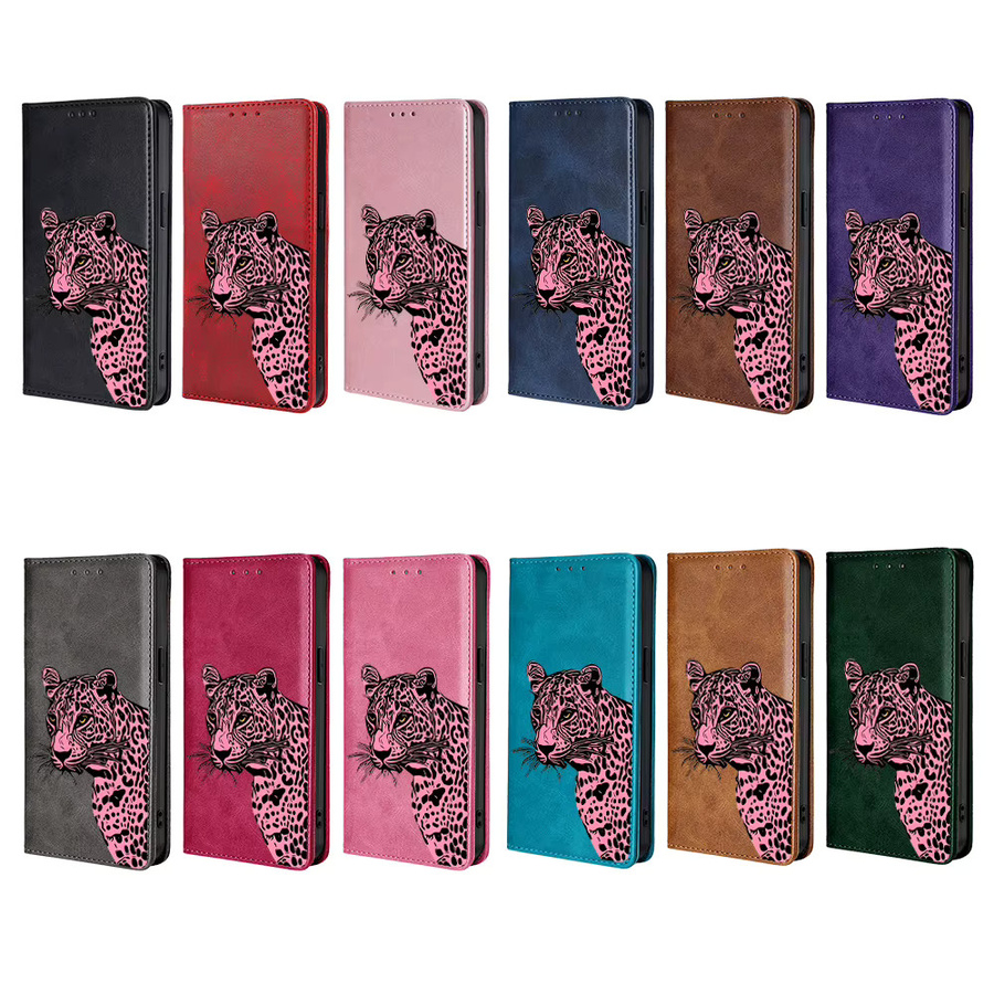 Samsung Magnetische Leder-Wallet-Hülle mit Gepardenmuster für Galaxy S25 Ultra S25 FE S24 S23 S22 Plus A17 A07 A56 A36 A26 Flip in Pink - Bild 4