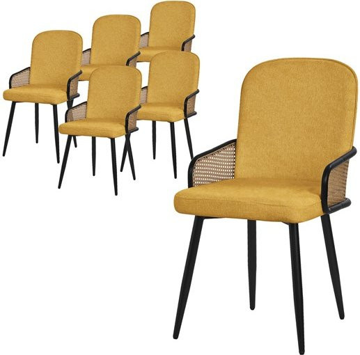 6er Set Esszimmerstühle ML-Design in Senf Gelb mit Armlehnen und Rückenlehne, moderne Polsterstühle für Esszimmer und Küche - Bild 1