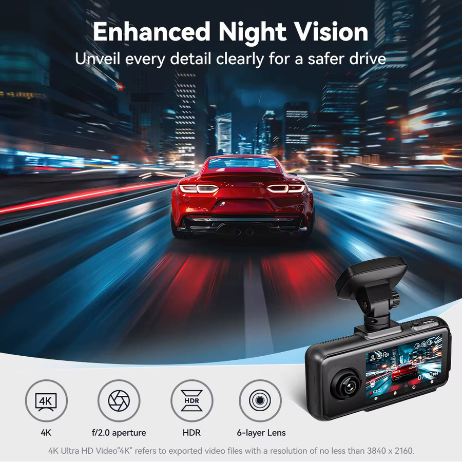 REDTIGER A6 3-Kamera-System Dashcam in Schwarz mit 4K UHD, integriertem 5,8GHz WLAN und GPS für Front-, Innen- und Heckaufnahme inklusive Nachtsicht und Parküberwachung - Bild 3
