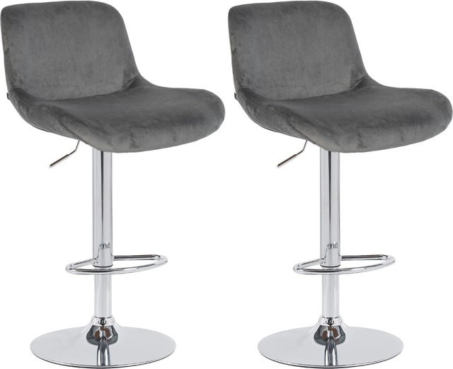 DELUKE 2er Set Barhocker PONOR aus Samt in Dunkelgrau mit silbernem Gestell, höhenverstellbar, drehbar und mit Lehne, B/T/H: 50 x 50 x 85 cm - Bild 1