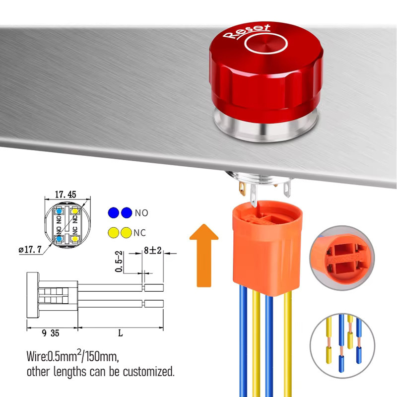 LANBOO Not-Aus-Schalter Typ Pilz aus Edelstahl und Metall in Silber und Rot mit 19 mm Durchmesser - Bild 3